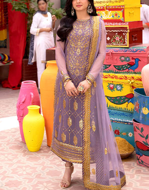 Heavy Embroidered Net Party Wear Dress 2024 with Silk Trouser