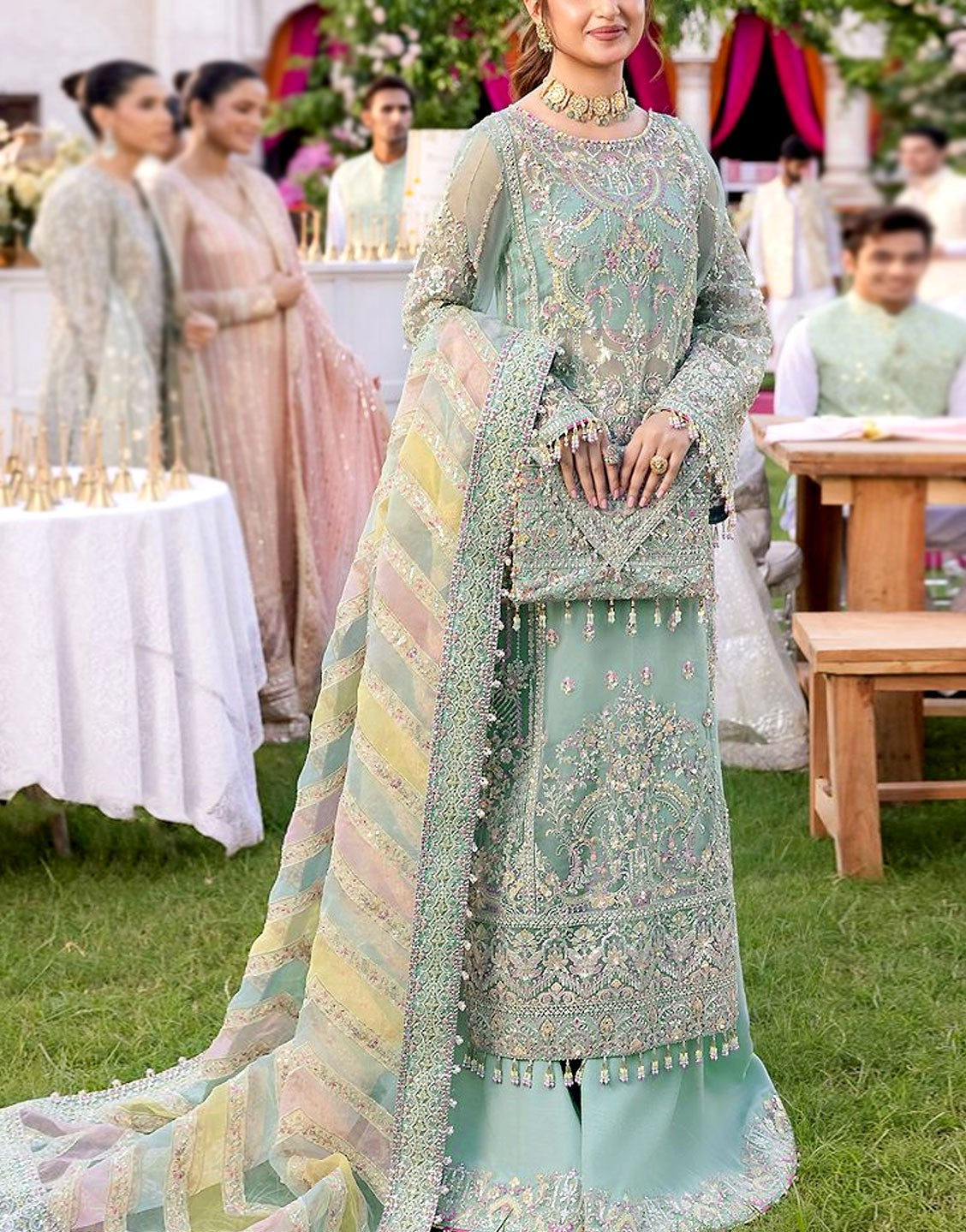 slim fit dress slacks Glamorous Heavy Embroidered Mint Green Organza Wedding Dress with Rich Hand  Embellishments – Best Price Online in Pakistan