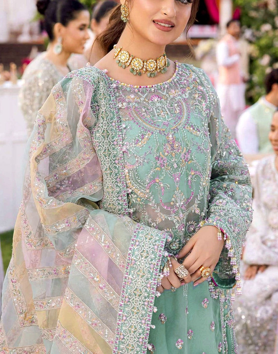 Luxury Handwork Heavy Embroidered Organza Wedding Dress