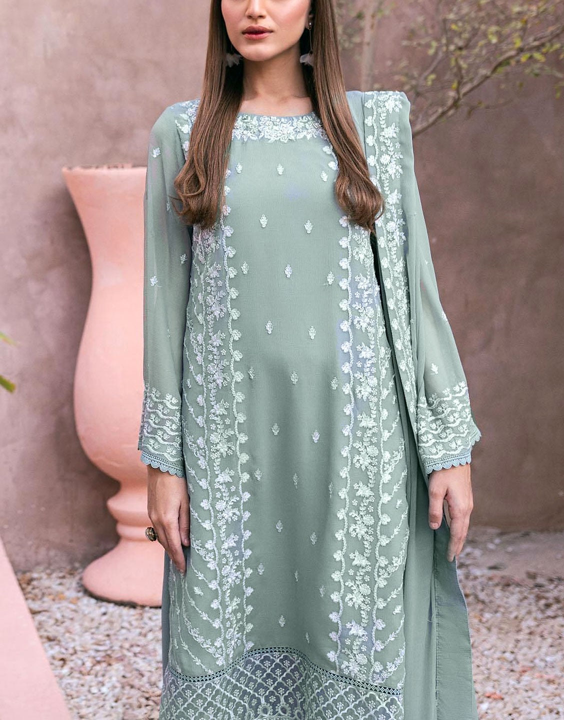 Fancy Embroidered Chiffon Party Dress with Chiffon Dupatta