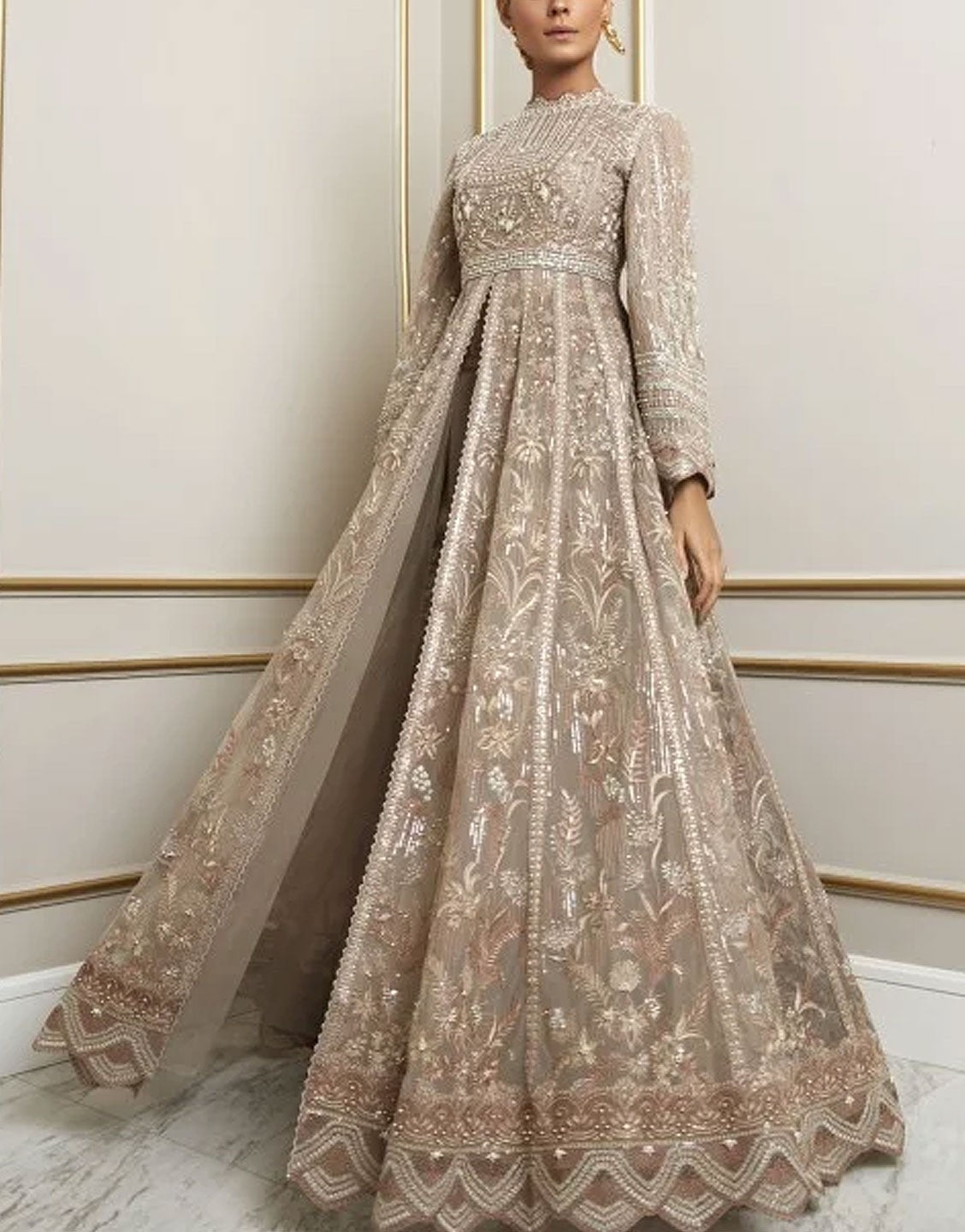 Faraz Manan Luxury Formal Bridal Wear Net Maxi Dress