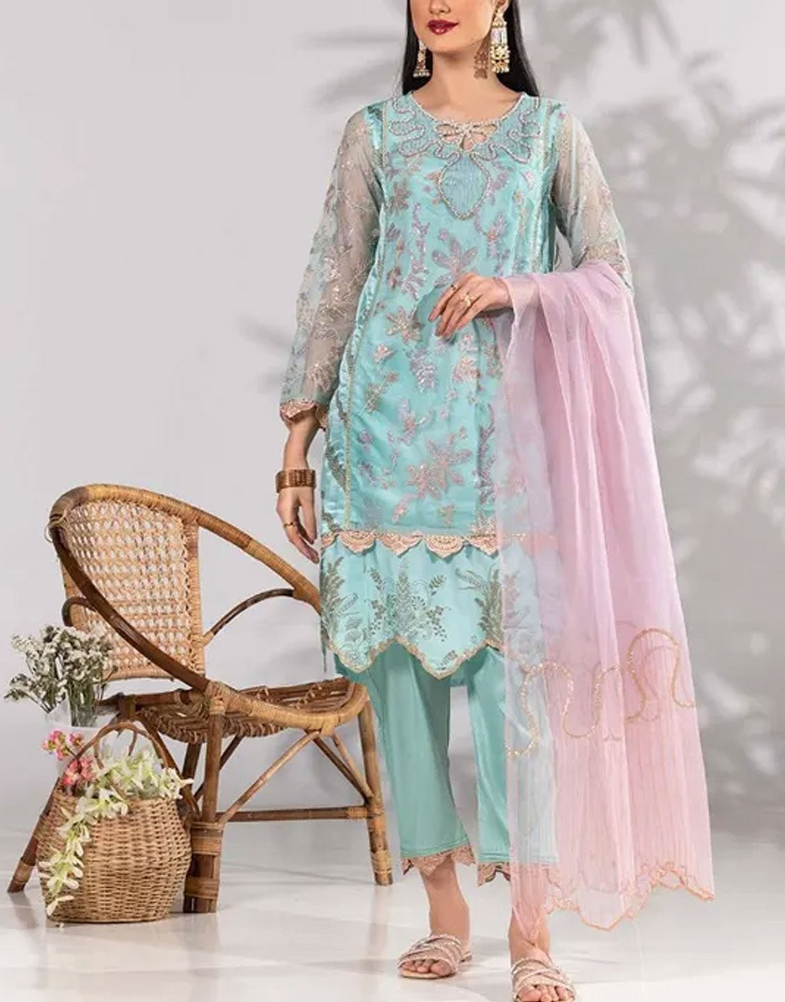 Gul Ahmed 3PC Embroidered Shamooz Silk Dress | ILP-23-239