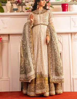 HSY Luxury Pearl White Pishwas Bridal Maxi Dress | Zeenat