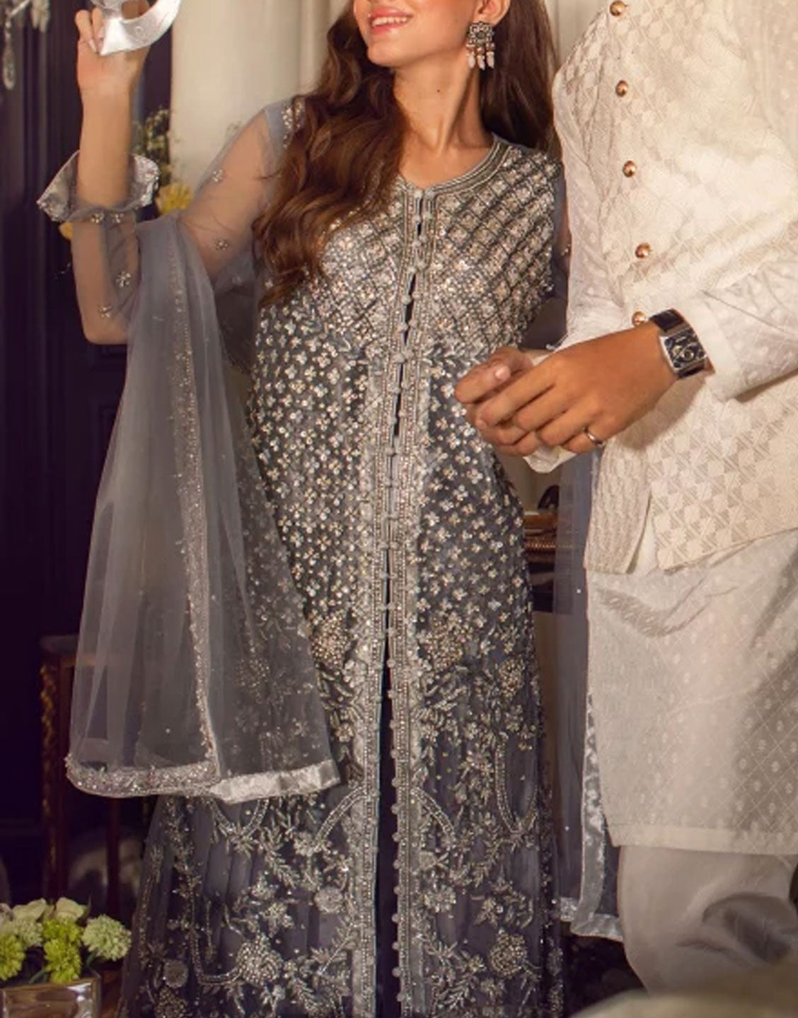 HSY Luxury Heavy Embroidered Net Wedding Wear