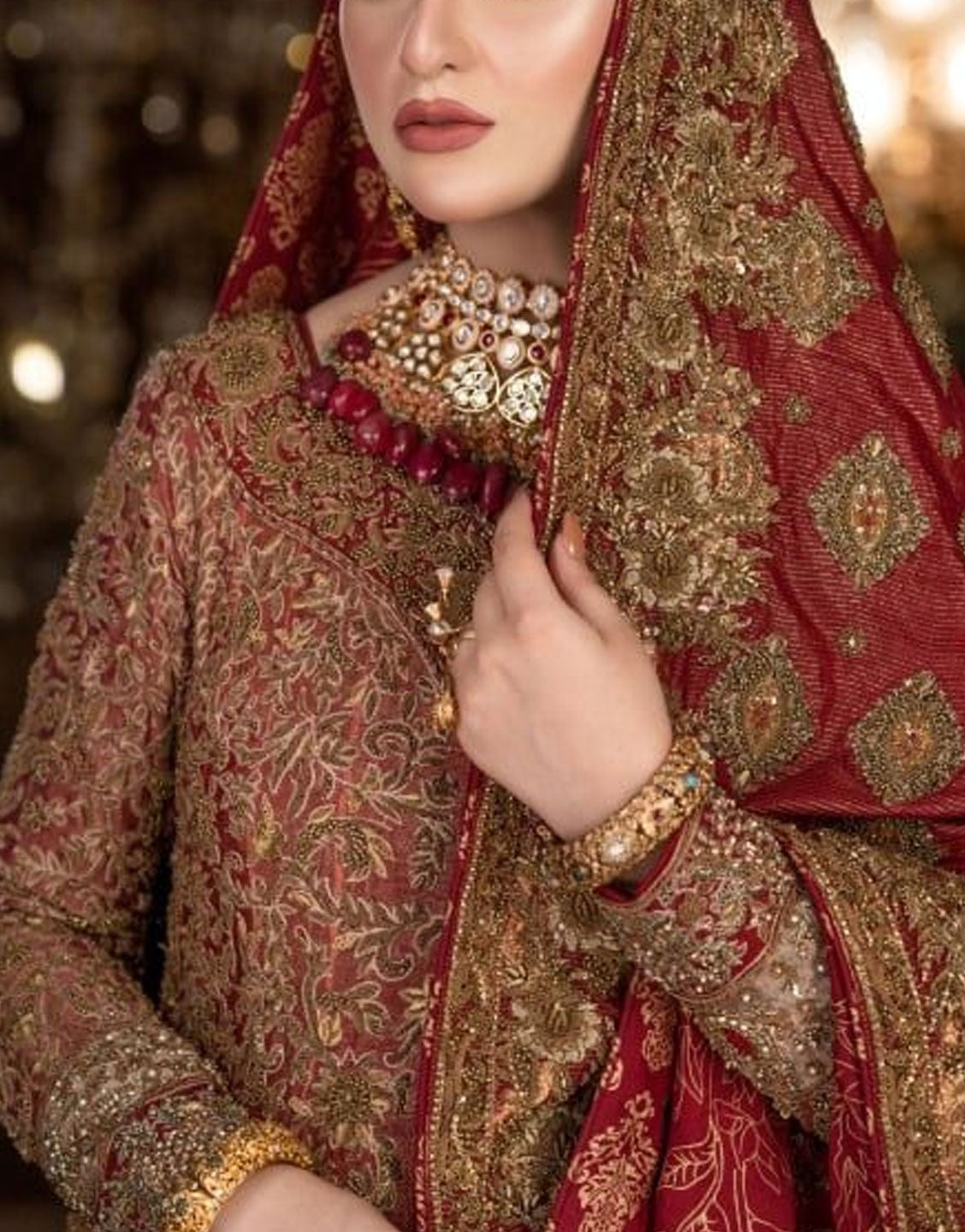 HSY Traditional Embroidered Bridal Dress with a Handcrafted Shawl