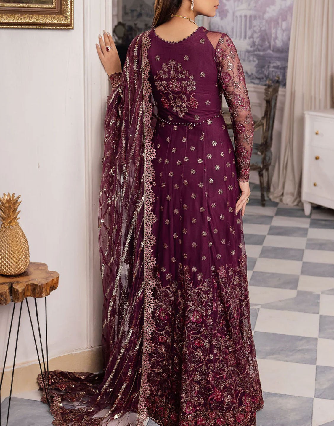 Iznik Luxury Heavy Embroidered Party Wear Maxi Dress | CC-37 Aida