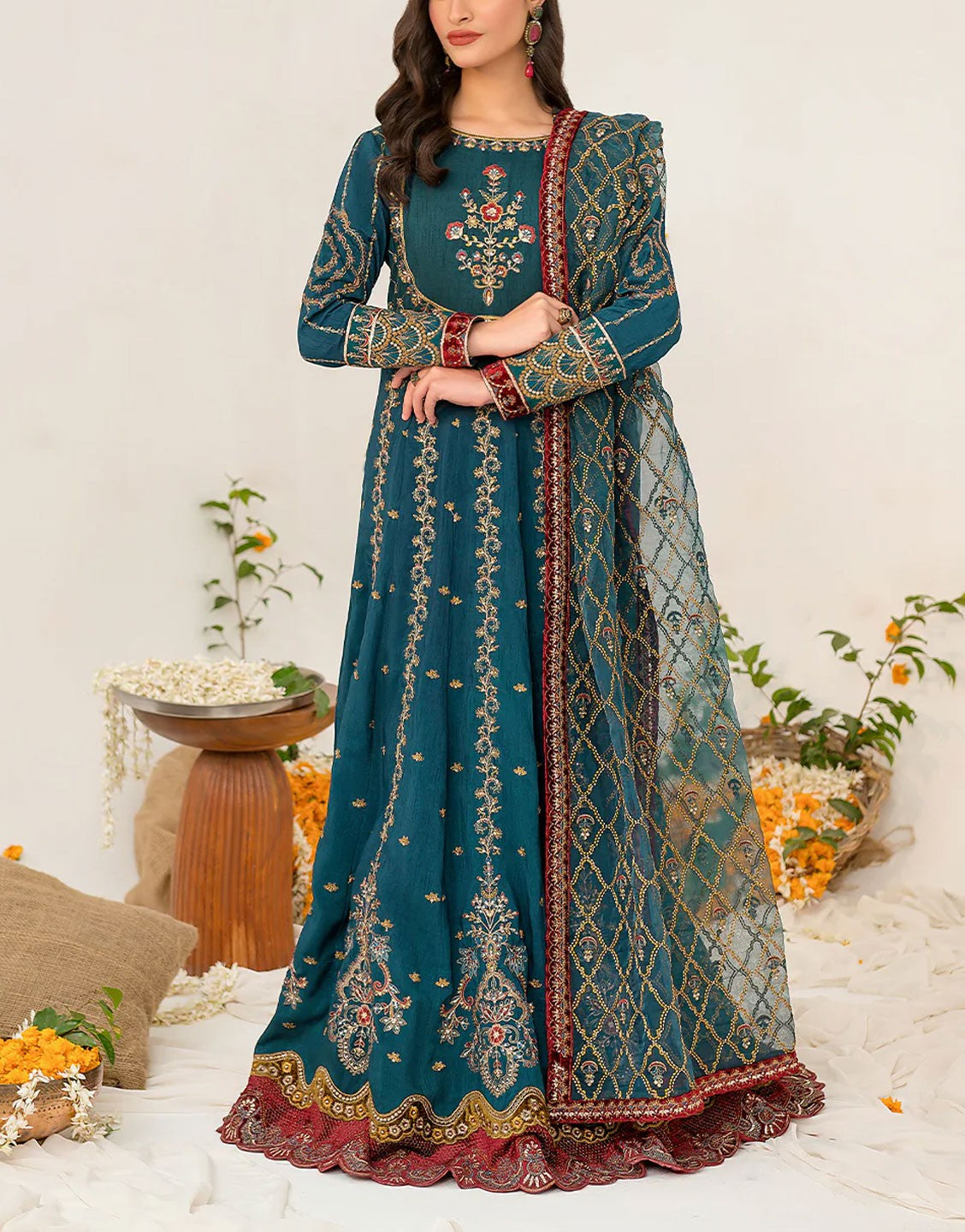 Iznik Fancy Raw Silk Wedding Maxi Dress | IRS-08 Sanguine