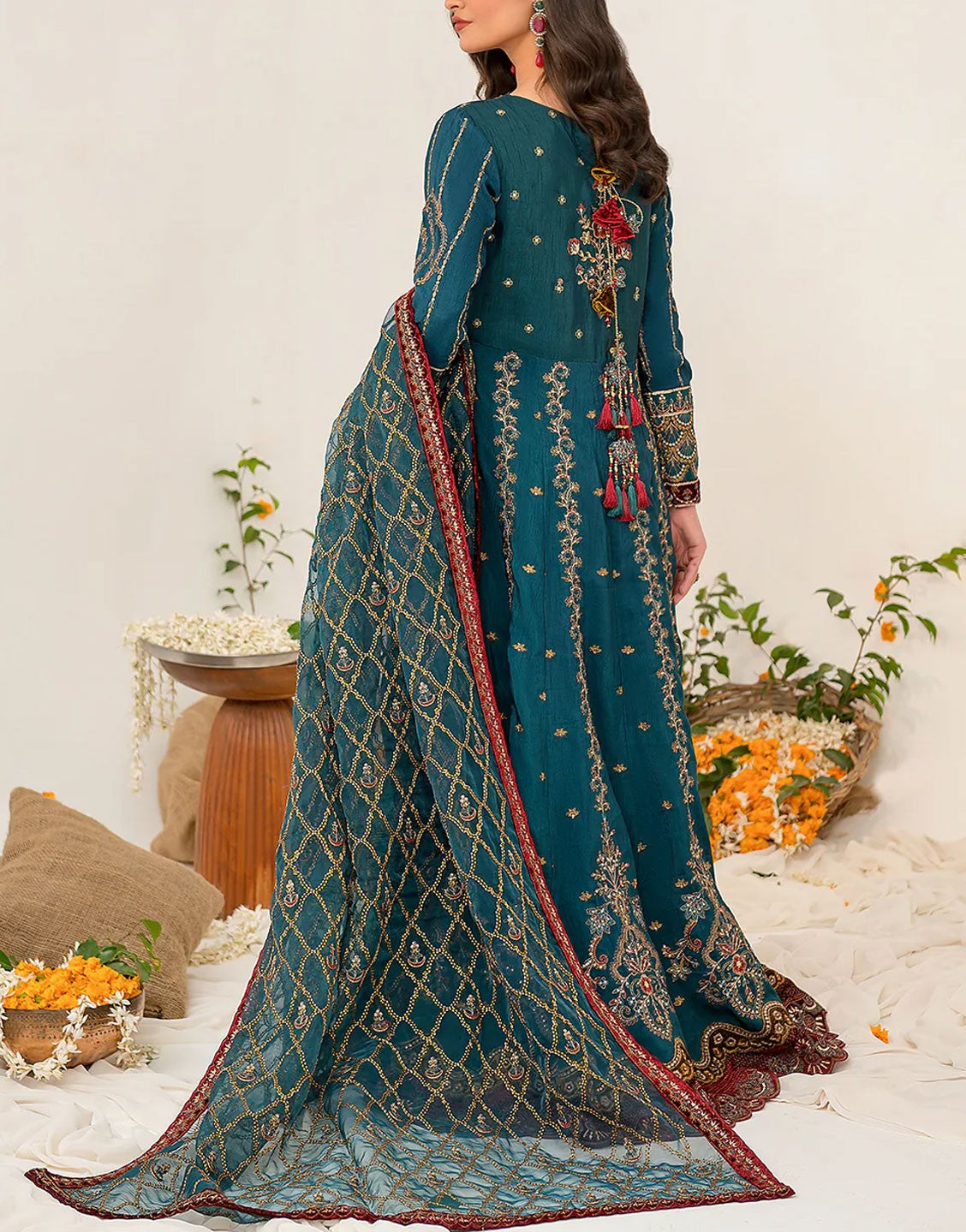 Iznik Fancy Raw Silk Wedding Maxi Dress | IRS-08 Sanguine