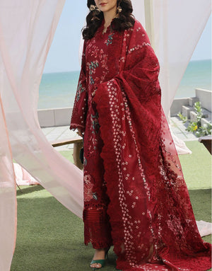 Maryam Hussain Luxury Embroidered EID Lawn Dress | Crimson L24-06