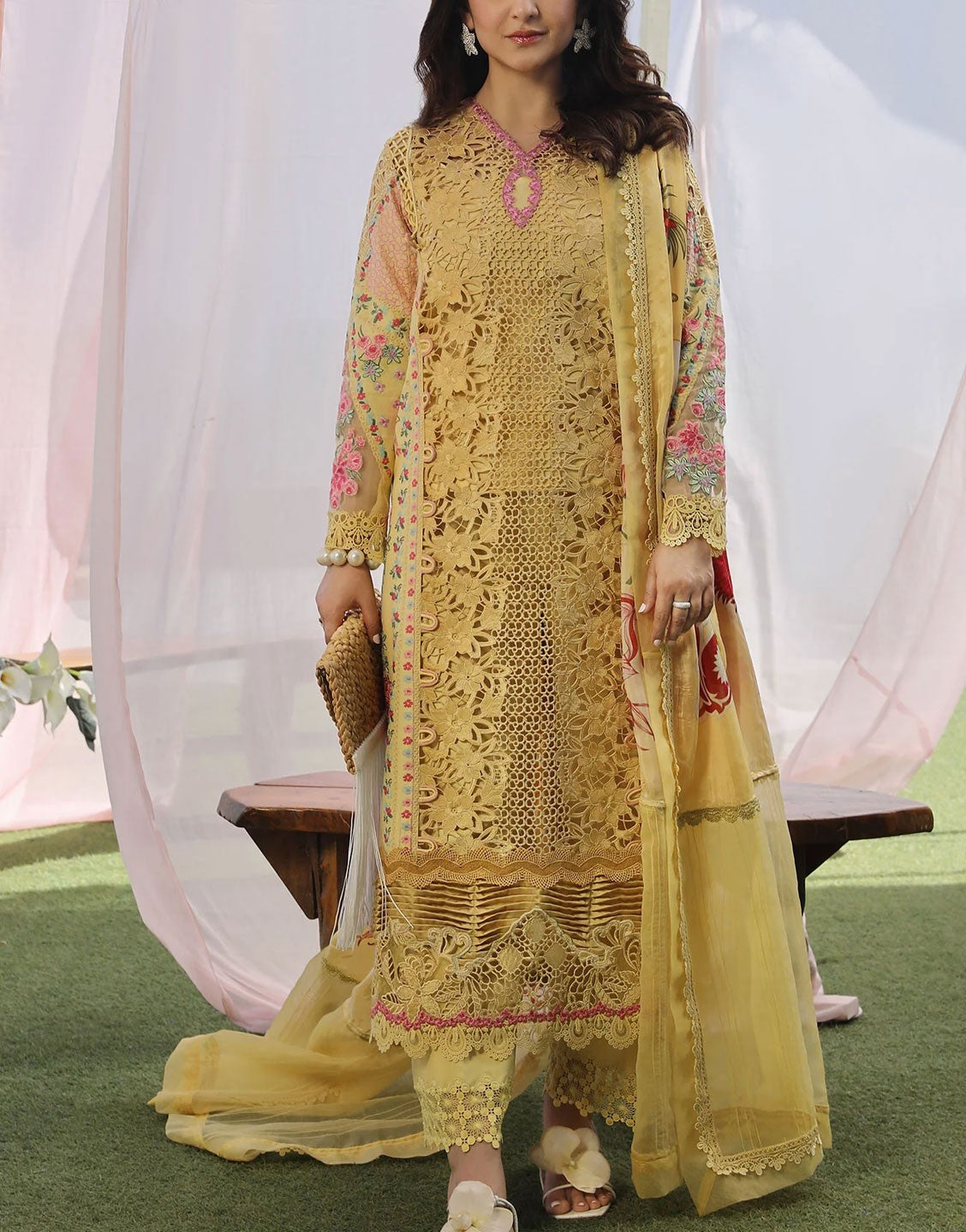 Maryam Hussain Schiffli Embroidered Lawn Suit Design | Tropica L24-07