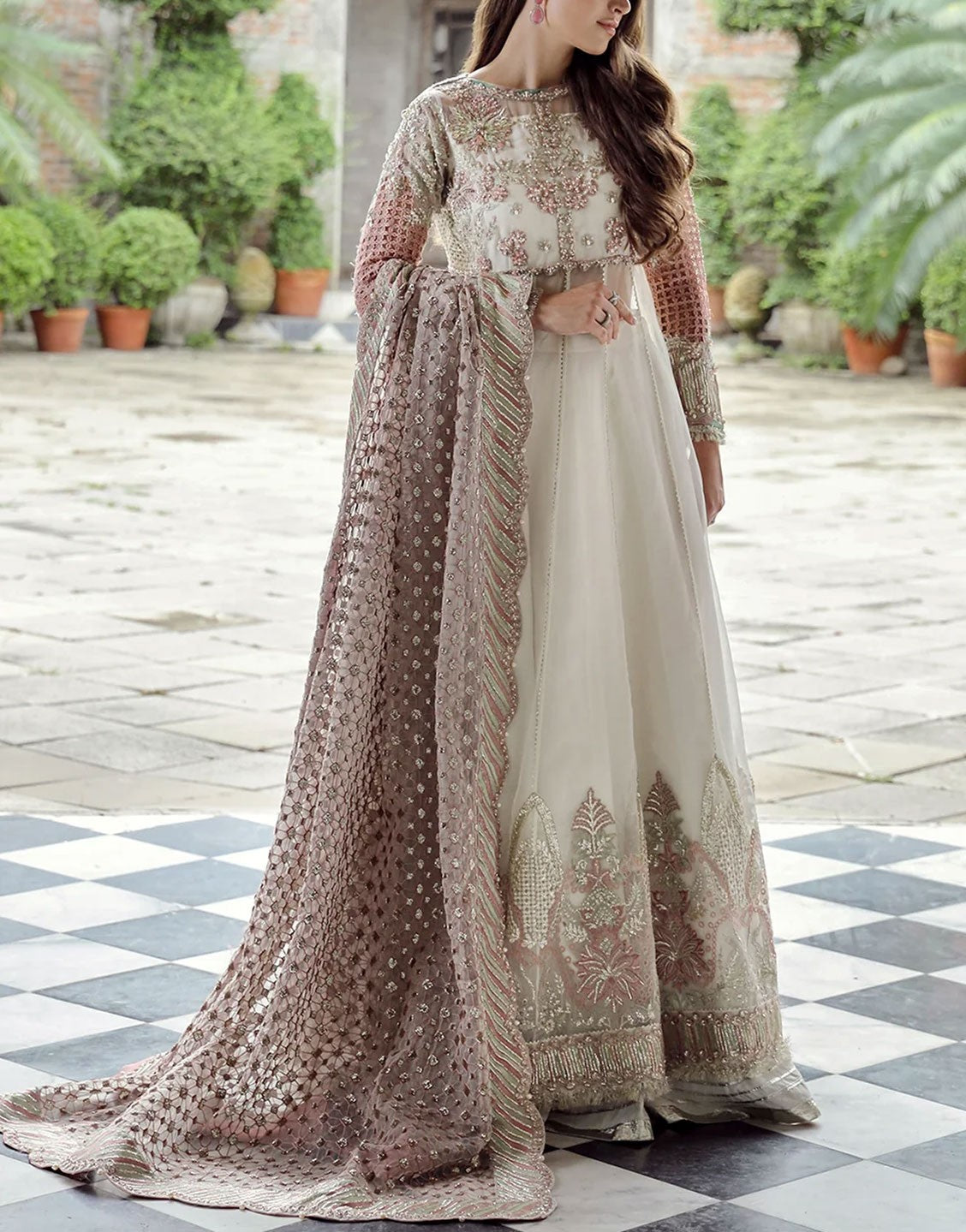 Maryam Hussain Organza Embroidered Maxi Dress | Laleh LF23-04