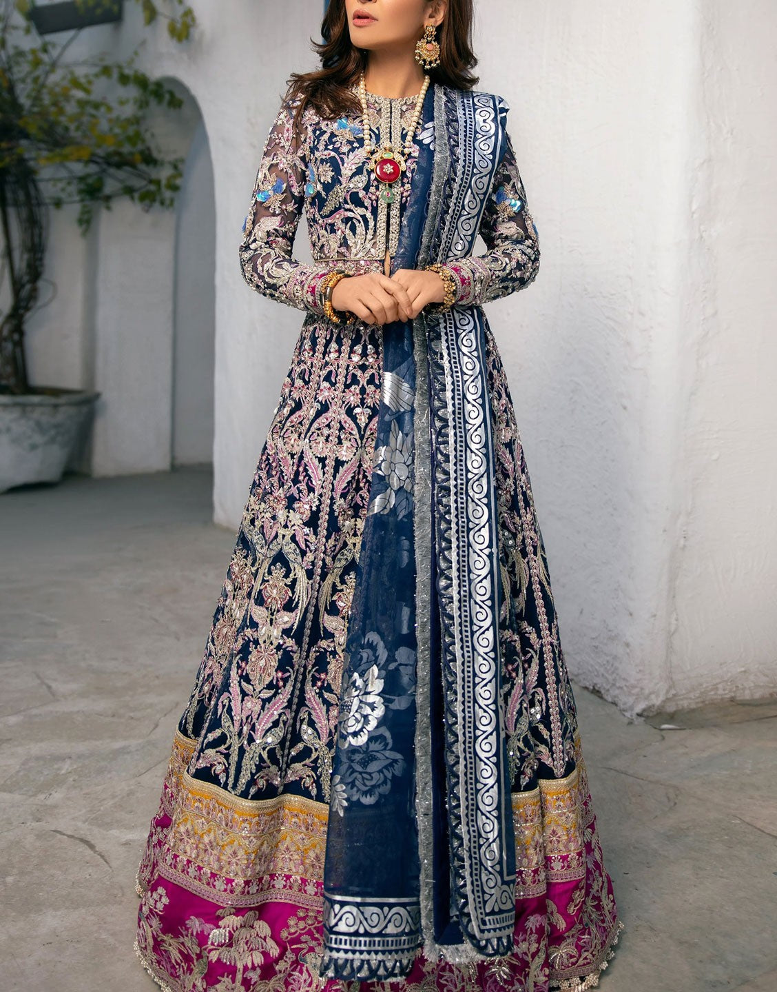 Maryam Hussain Luxury Embroidered Net Bridal Maxi Dress | FALAK WD-05