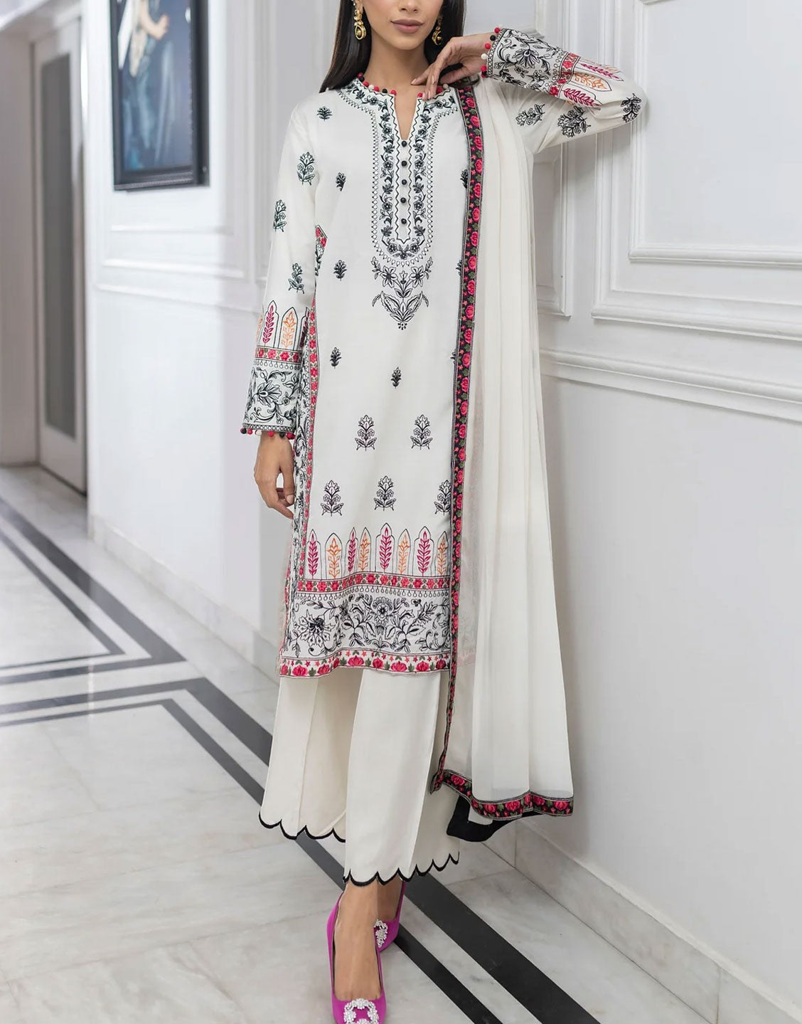 Mina Hasan Fancy Embroidered Cotton Dress | MHR-012