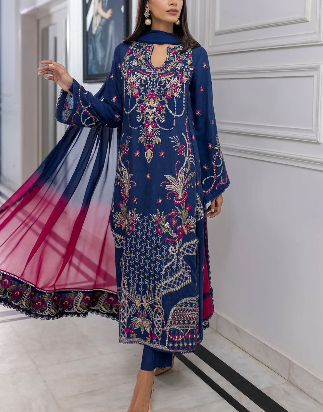 luxury embroidered dresses with patterns Mina Hasan Luxury Embroidered Summer Dress Design