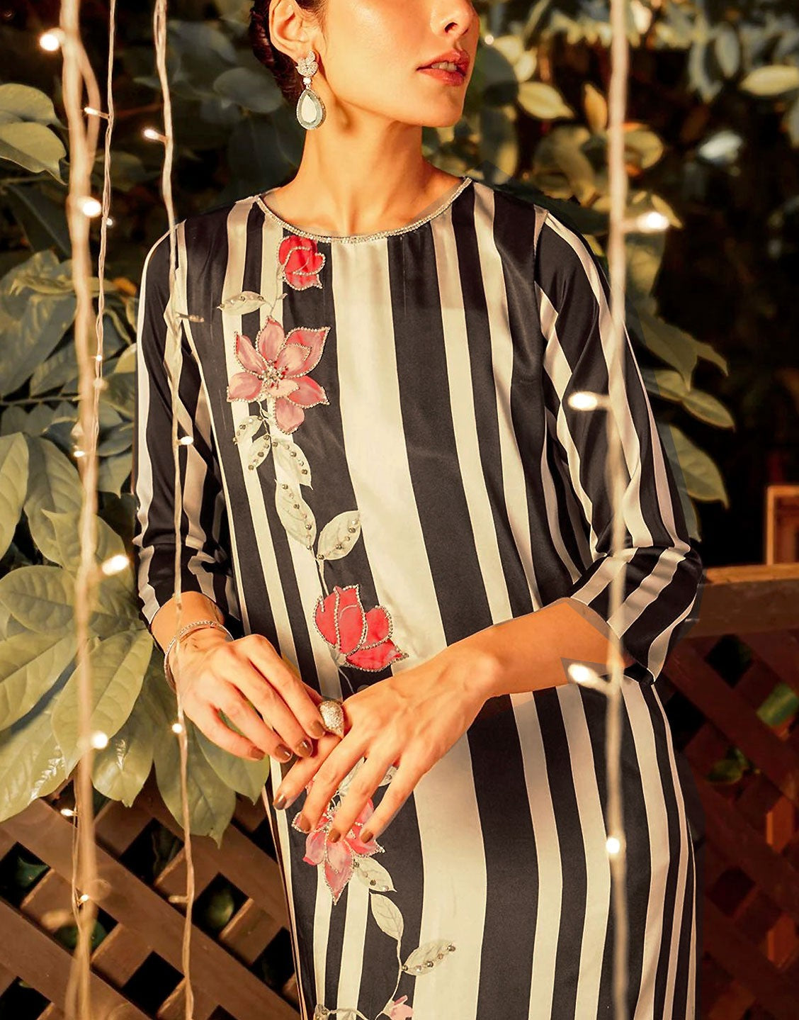 Digital Print Embroidered Silk Dress with Silk Dupatta