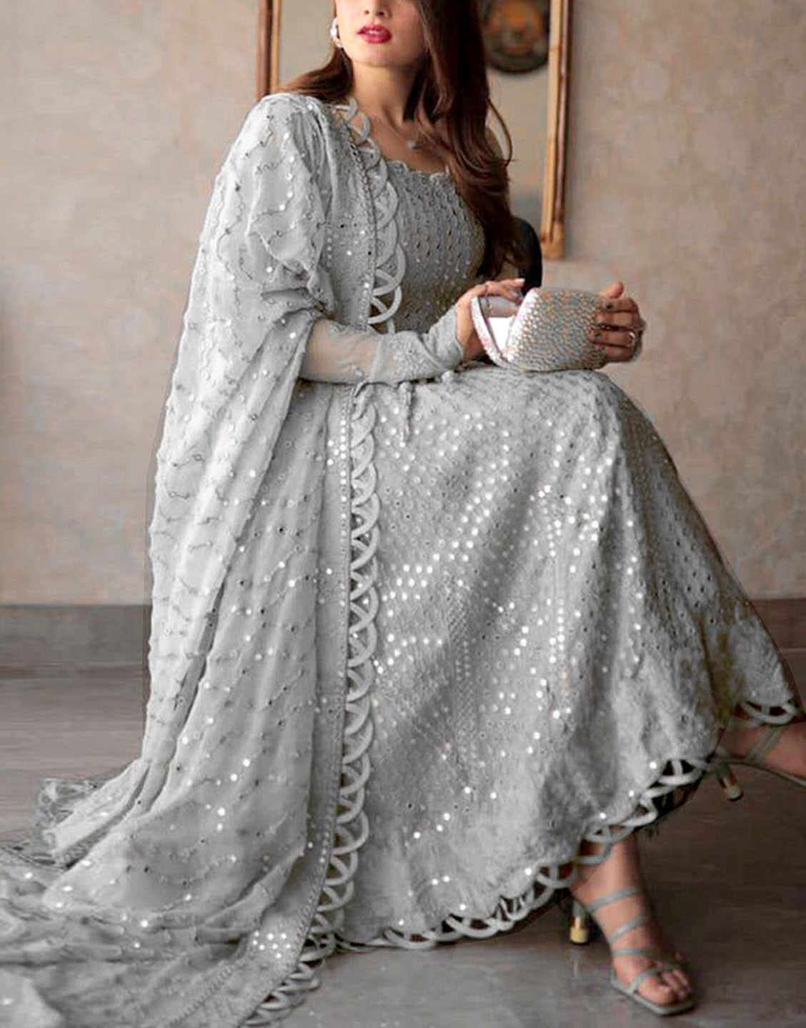 Heavy Embroidered Formal Chiffon Wedding Dress