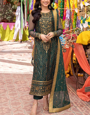 Luxury Heavy Embroidered Net Wedding Dress