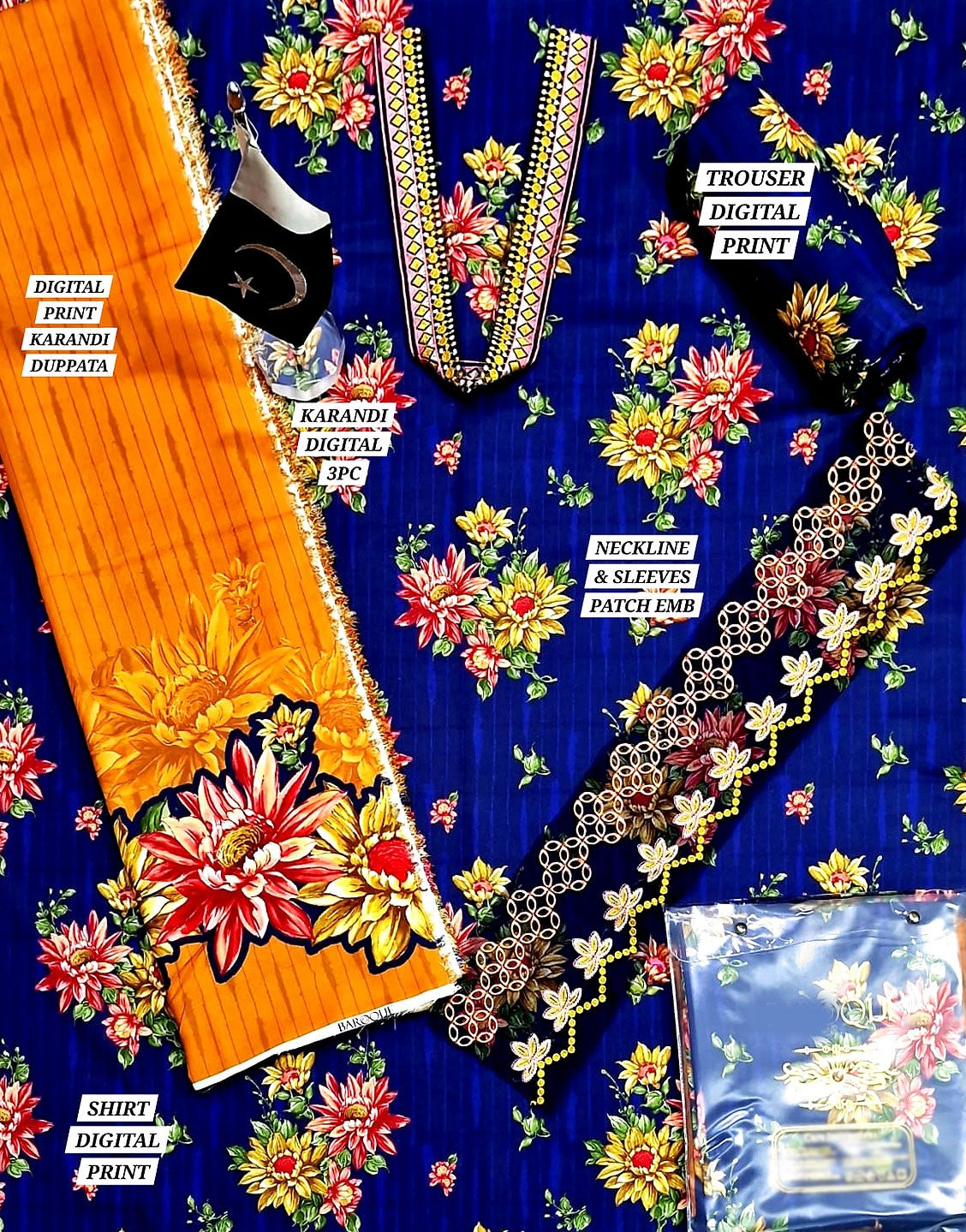 All-Over Print Embroidered Karandi Dress with Karandi Dupatta