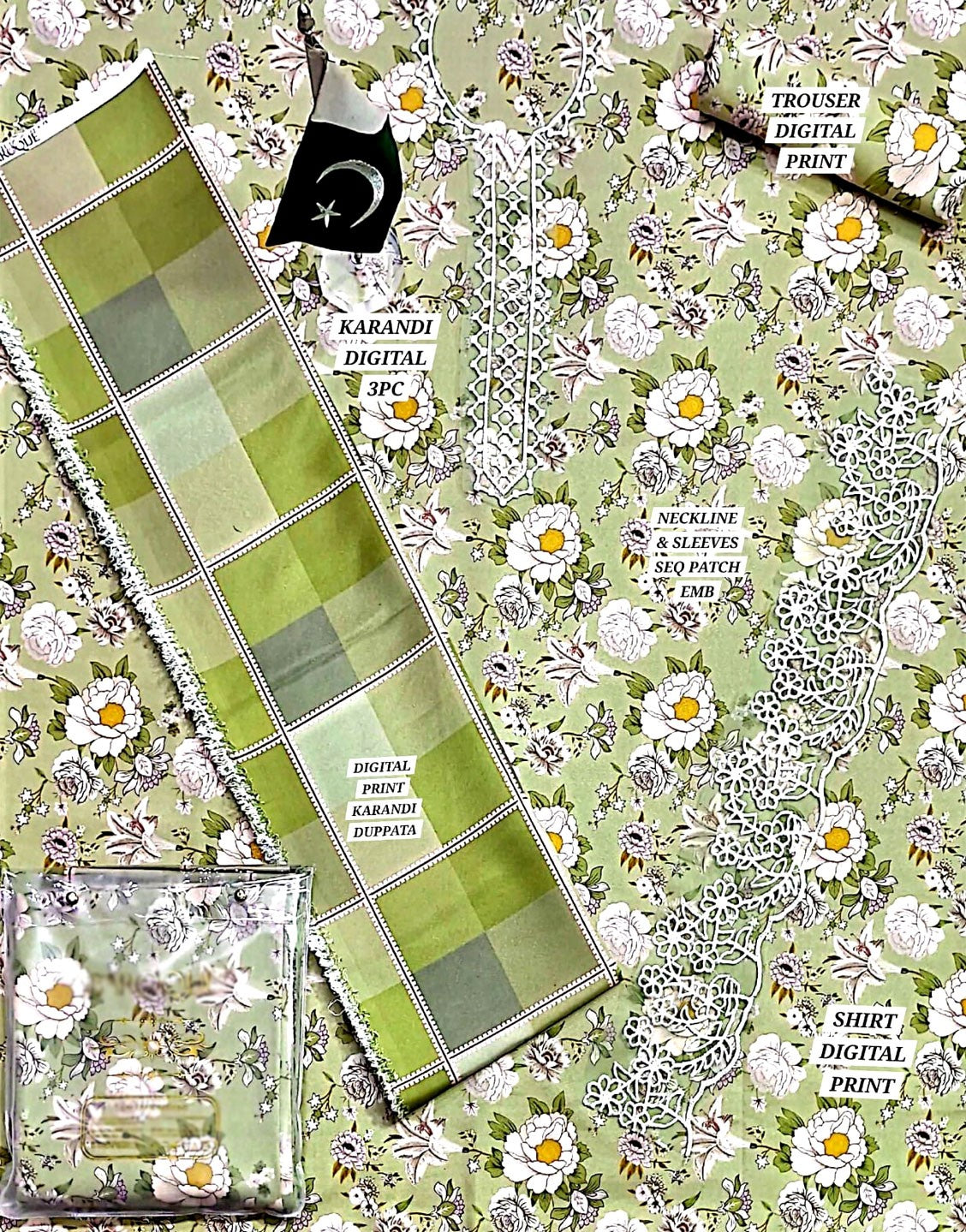 All-Over Print Embroidered Karandi Dress with Karandi Dupatta