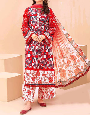All-Over Digital Print Woolen Linen Dress 2024 with Linen Dupatta