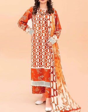 All-Over Digital Print Woolen Linen Dress 2024 with Linen Dupatta
