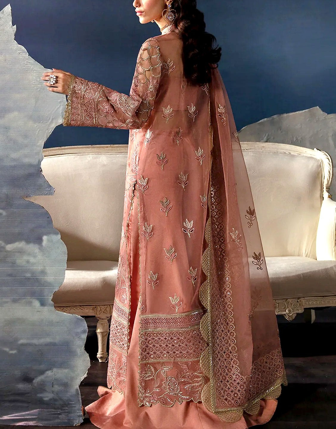 Luxury Embroidered Organza Wedding Dress with Silk Trouser