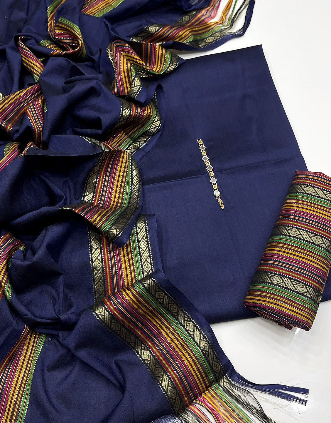 Traditional 3-Pieces Navy Blue Sussi Dress – Best Price Online in Pakistan