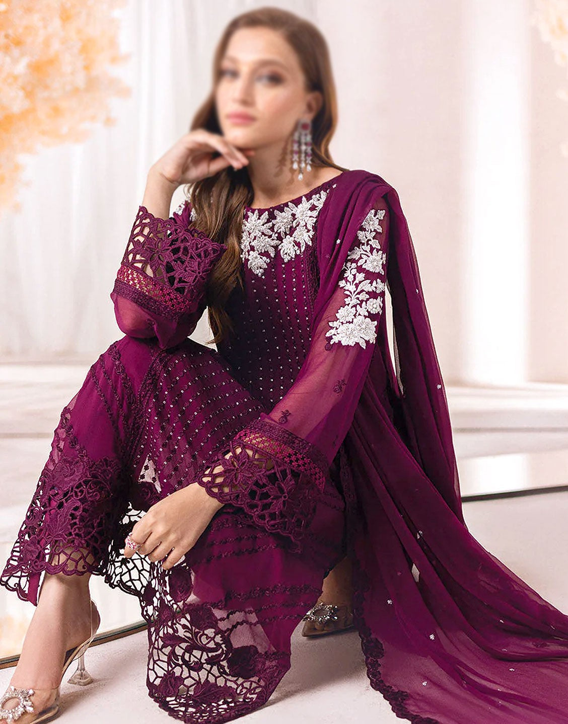 Trendy Embroidered Chiffon Party Wear Dress with Inner