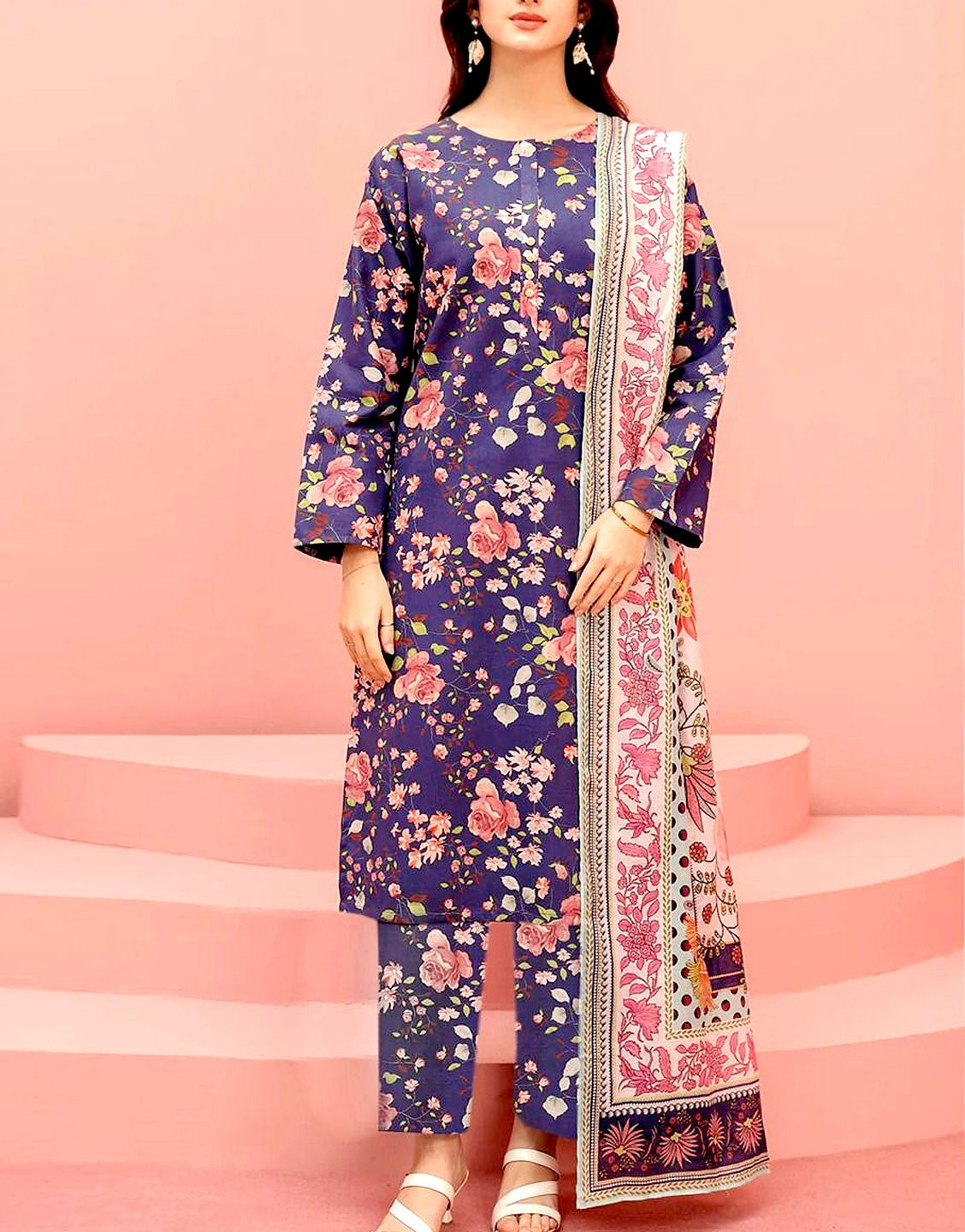 Digital All-Over Print Karandi Dress  with Karandi Dupatta