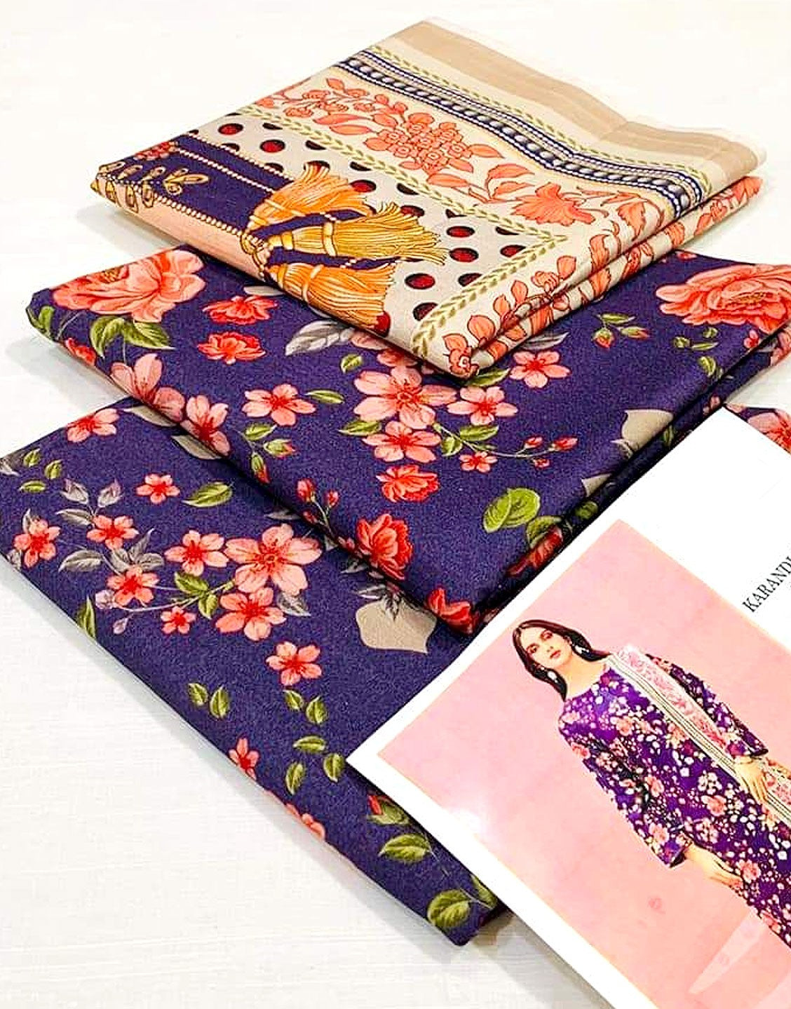 Digital All-Over Print Karandi Dress with Karandi Dupatta