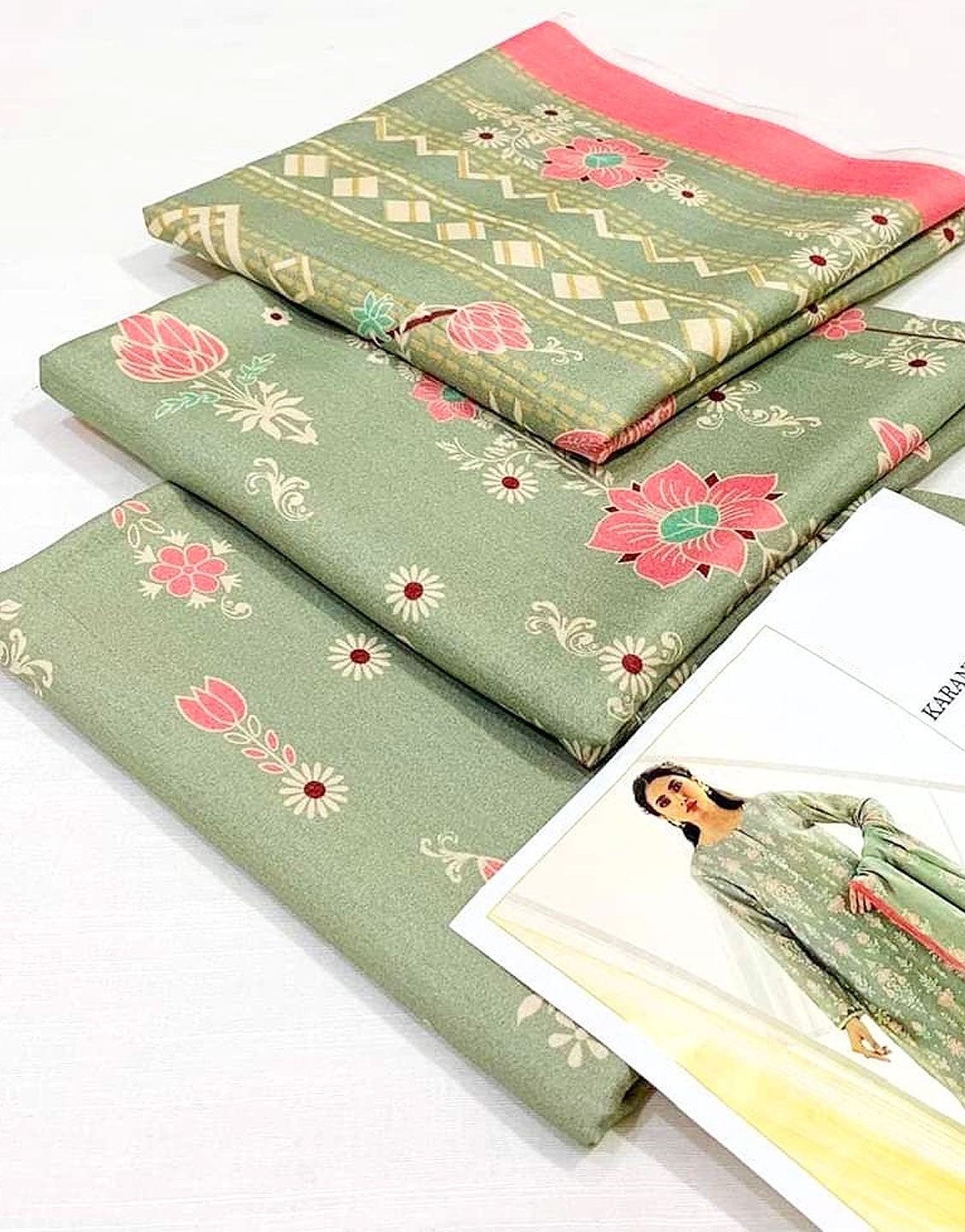 Digital All-Over Print Karandi Dress with Karandi Dupatta