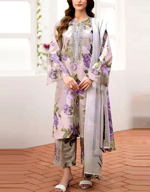 All-Over Digital Print Dhanak Suit with Dhanak Shawl