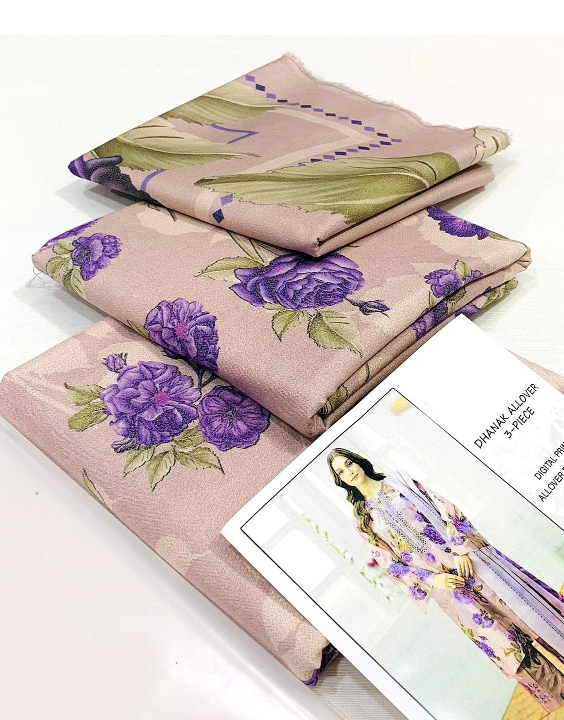 All-Over Digital Print Dhanak Suit with Dhanak Shawl