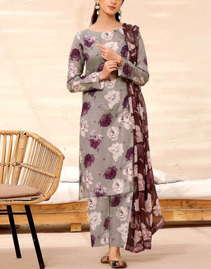 All-Over Digital Print Linen Dress 2024 with Linen Dupatta