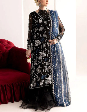 Handwork Heavy Embroidered Black Chiffon Wedding Dress