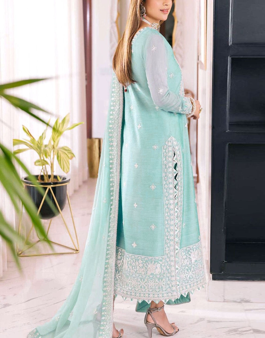 Heavy Embroidered Formal Chiffon Wedding Wear Dress