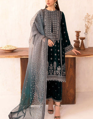 Luxury Heavy Embroidered Velvet Wedding Dress with Emb. Raw Silk Trouser