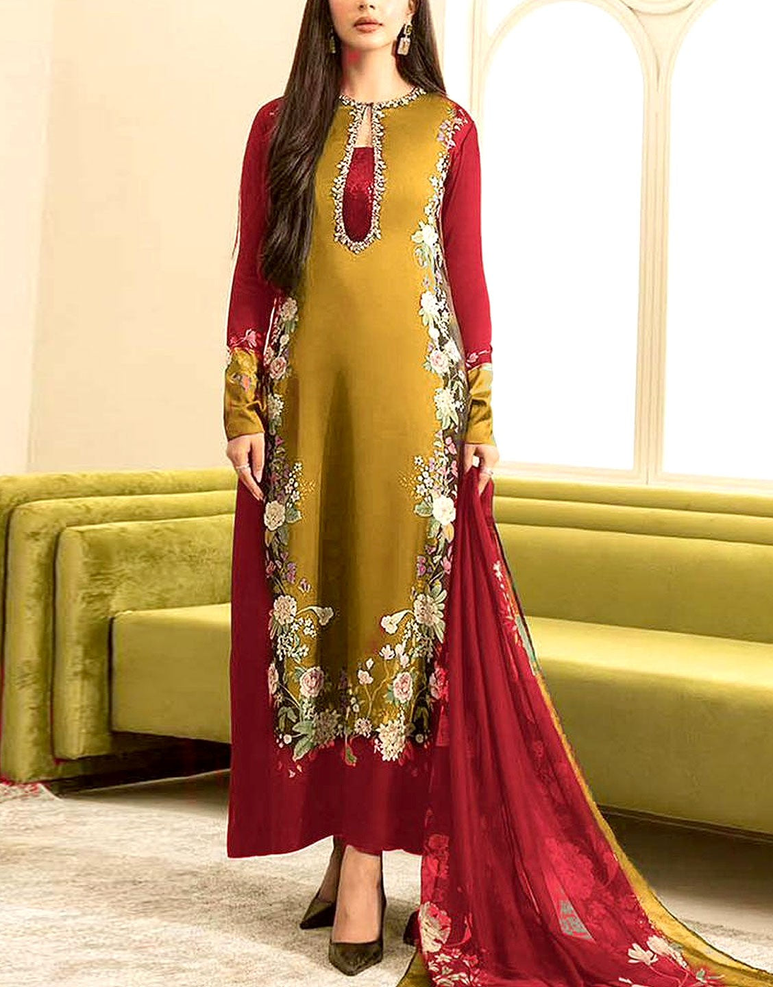 Digital Print Silk Party Wear Dress 2024 with Silk Dupatta