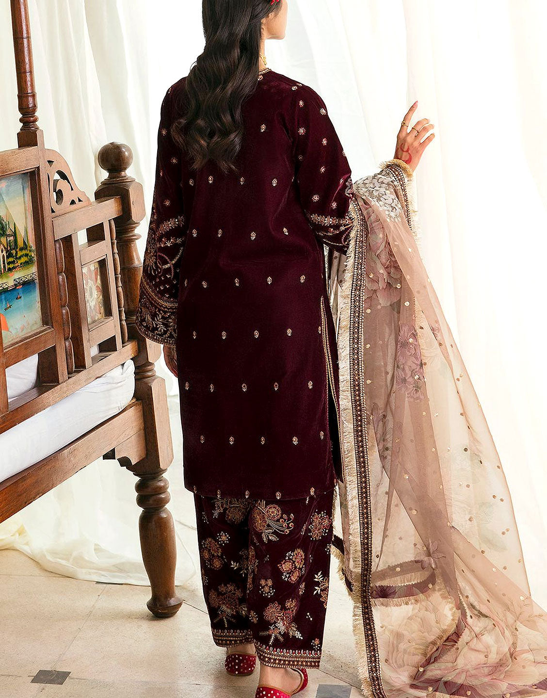 Heavy Embroidered Velvet Party Wear Dress with Emb. Organza Dupatta