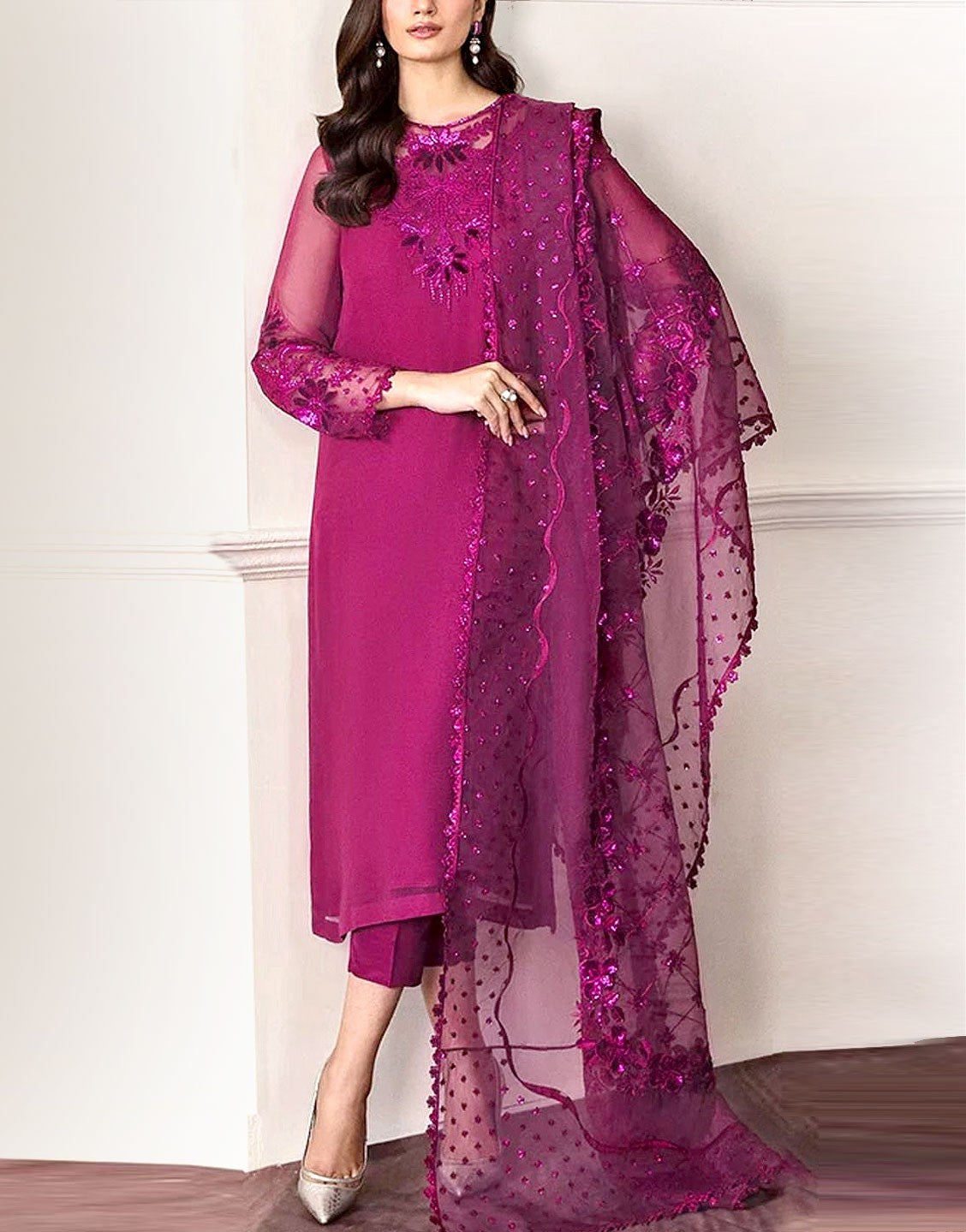 fit and flare midi dress wedding guest Best Starling Grey Festive Pret Dress in Pakistan 2026 – Buzzazi main image 0