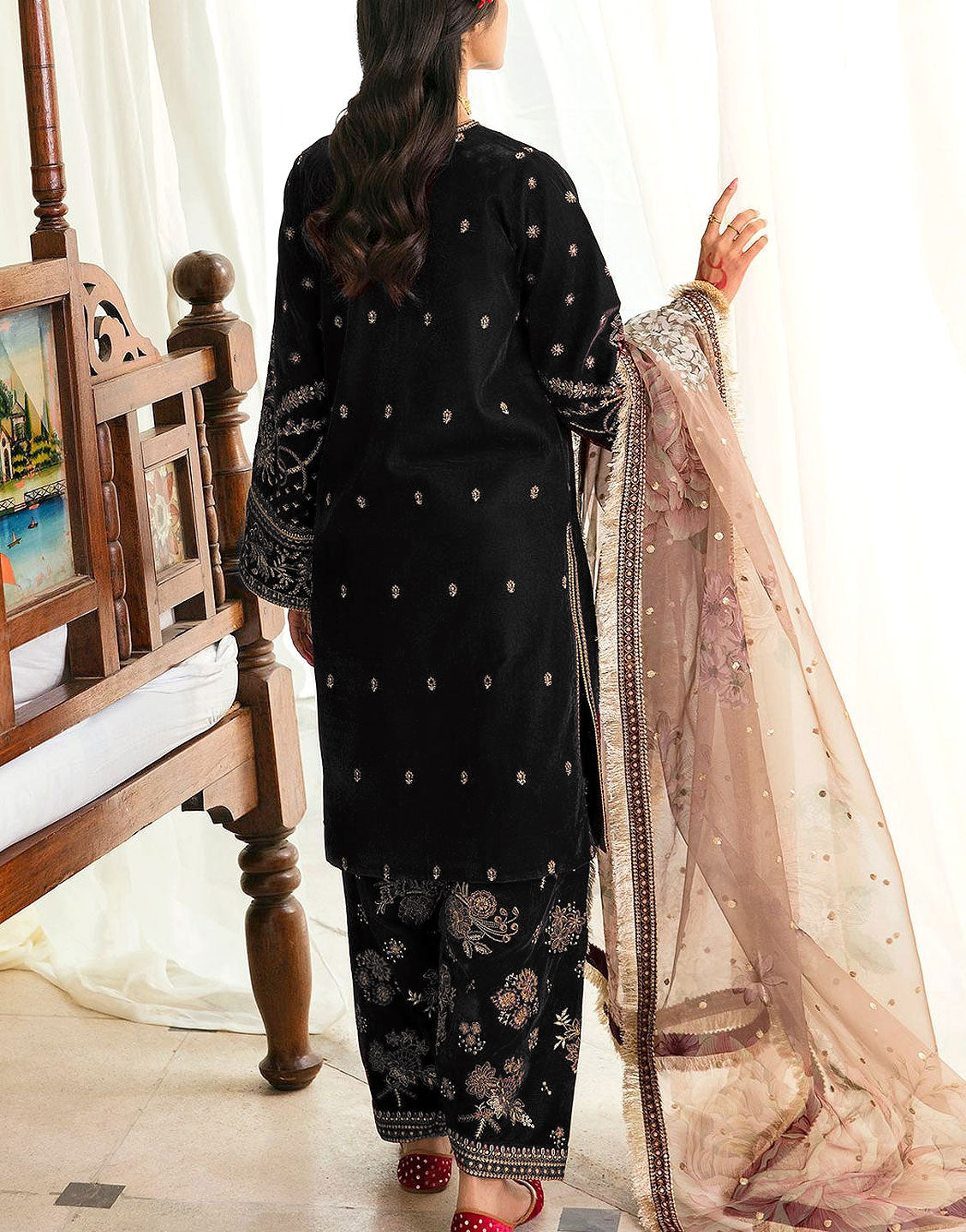 Heavy Embroidered Velvet Party Wear Dress with Emb. Organza Dupatta