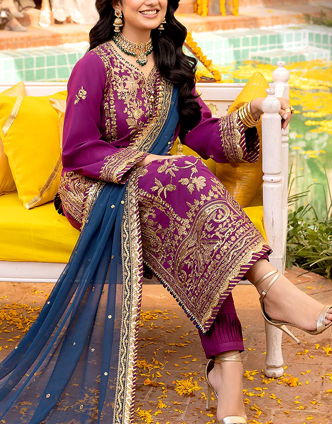 Regal Heavy Embroidered Magenta Fancy Chiffon Dress for Parties & Weddings
