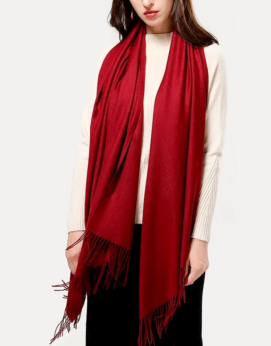 Winter Cashmere Wool Scarf for Girls - Red