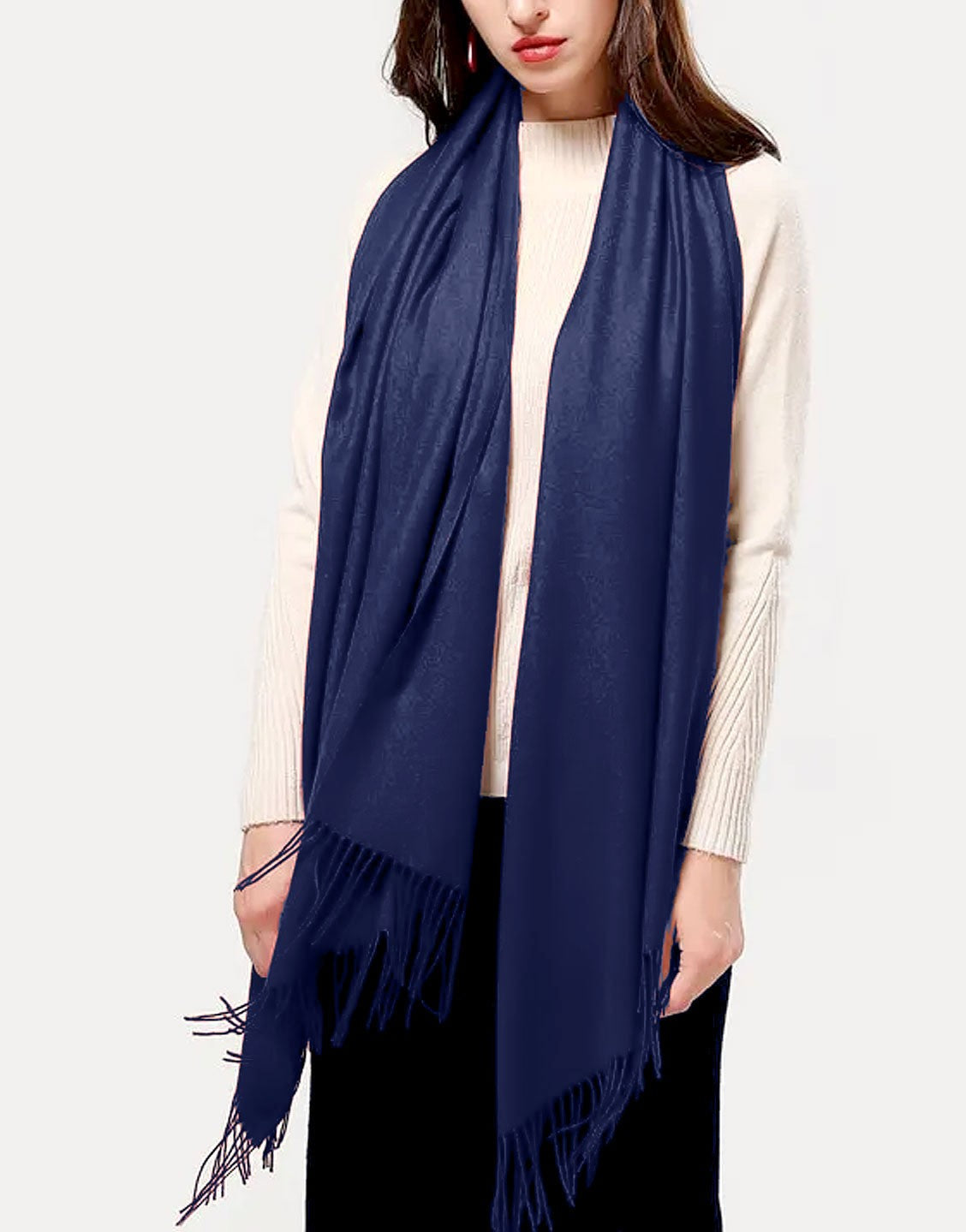 Winter Cashmere Wool Scarf for Girls - Navy Blue