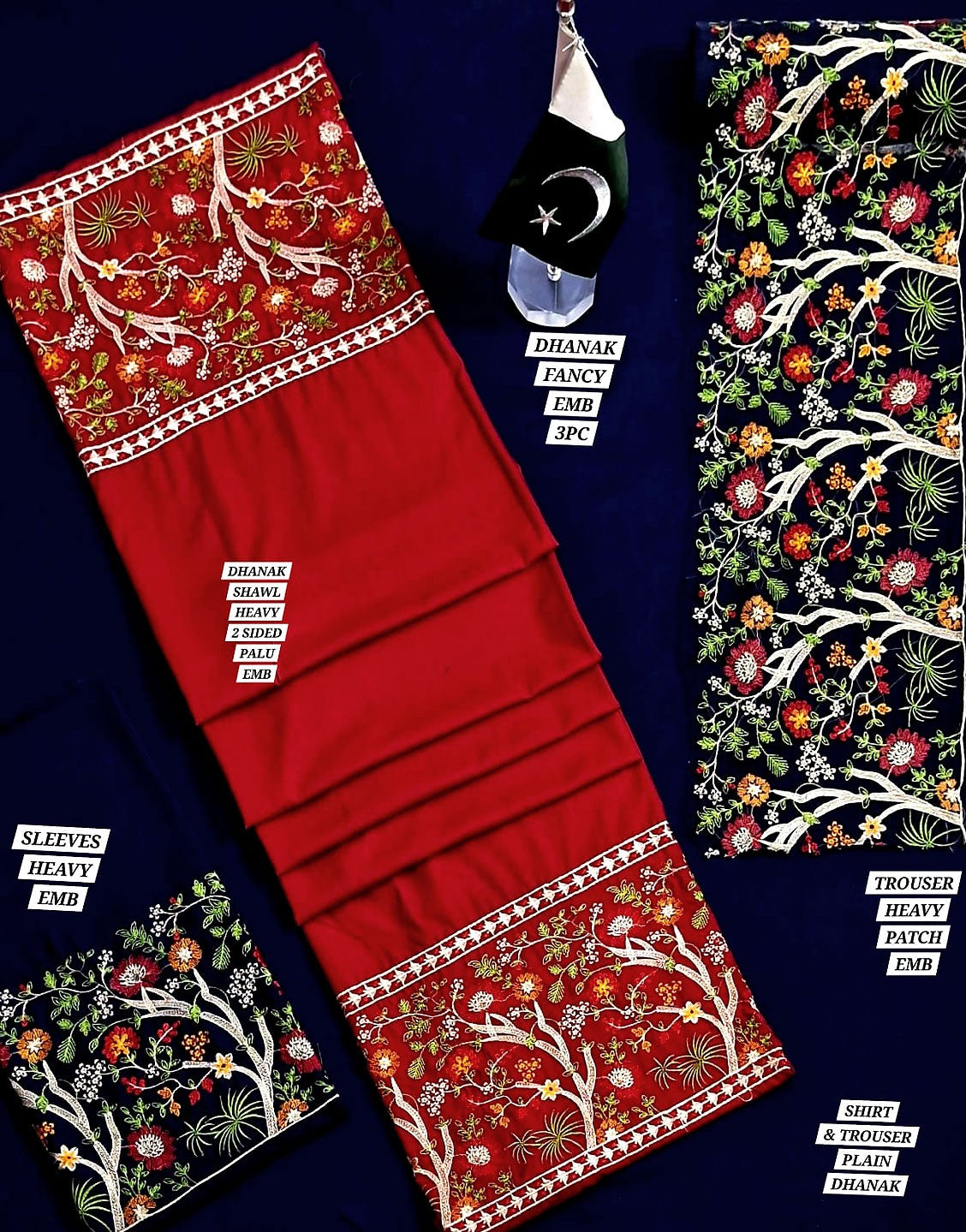Elegant Embroidered Dhanak Suit with Dhanak Shawl
