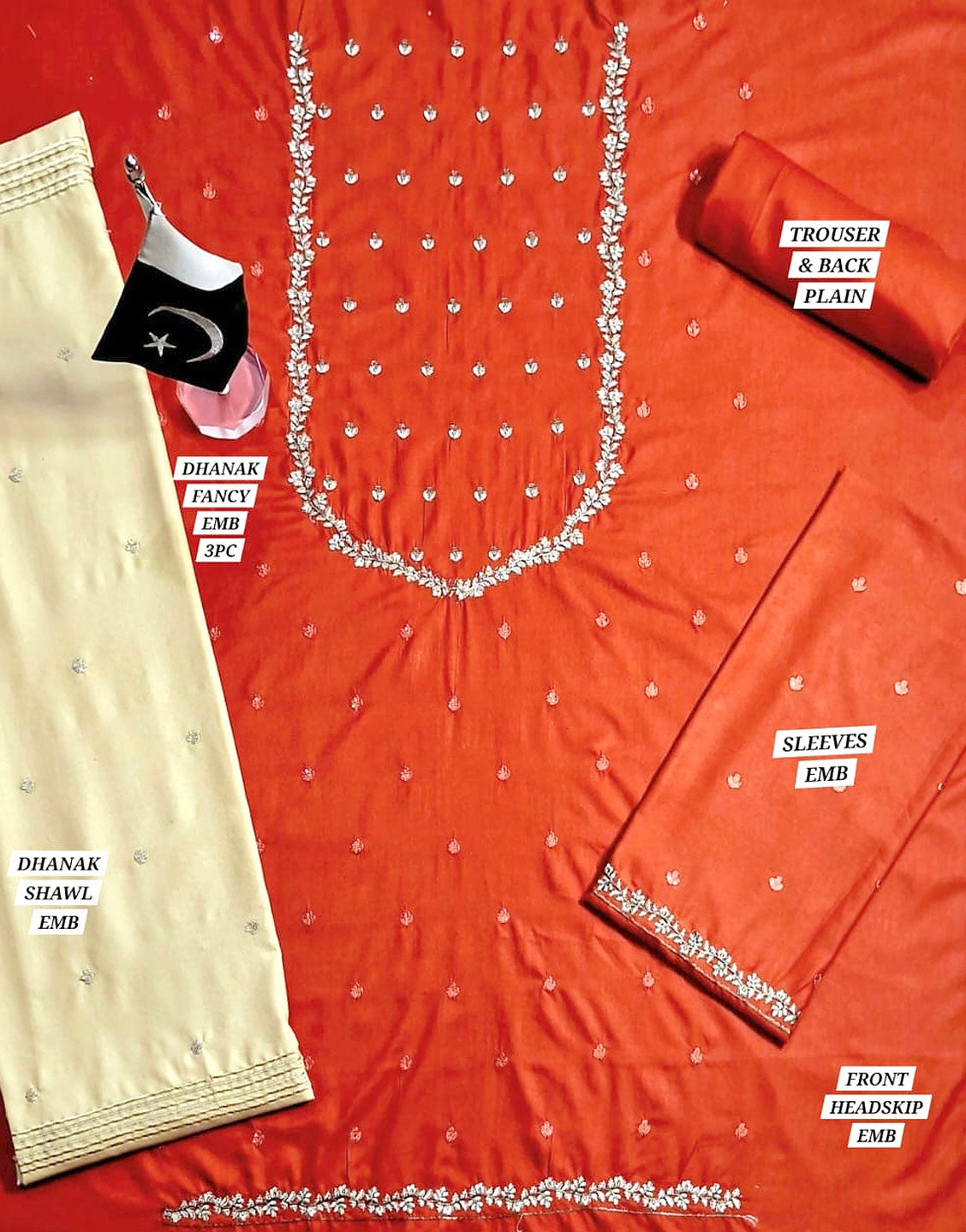 Decent Embroidered Dhanak Dress with Dhanak Shawl Dupatta