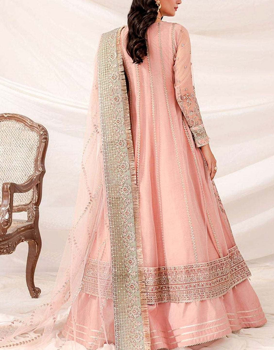 Luxury Embroidered with Handwork NET Bridal Maxi Dress with Net Dupatta