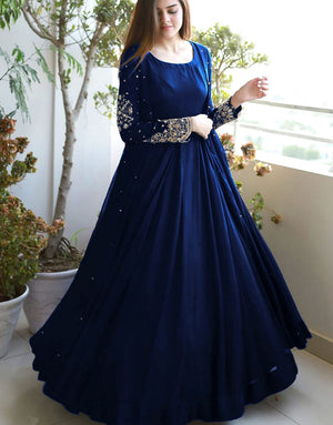 Readymade 3-Piece Silk Maxi with Embroidered Chiffon Gown