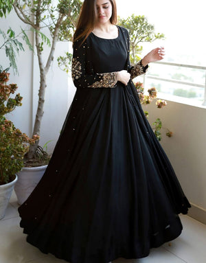 Readymade 3-Piece Silk Maxi with Embroidered Chiffon Gown