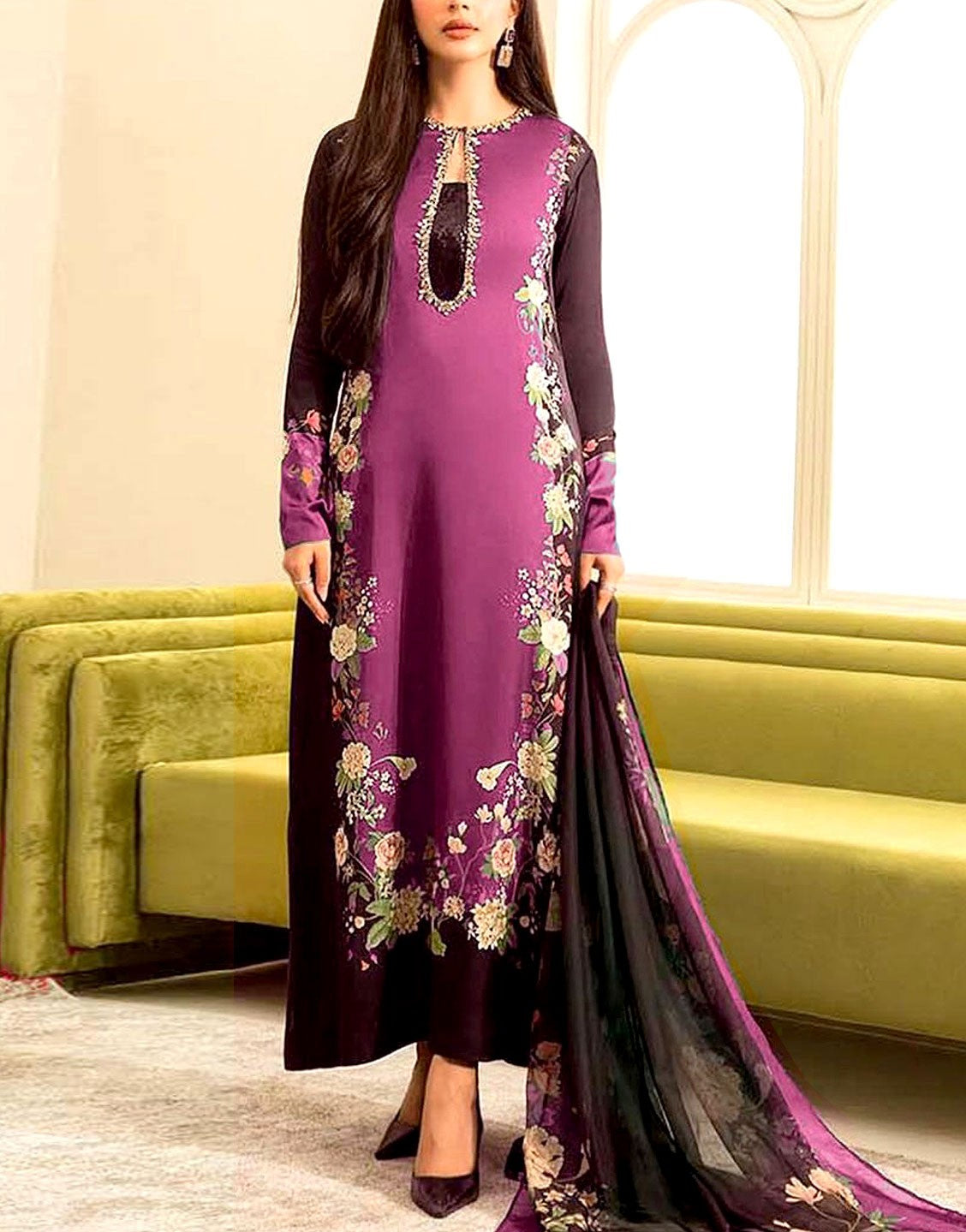 Digital Print Silk Party Wear Suit with Silk Dupatta